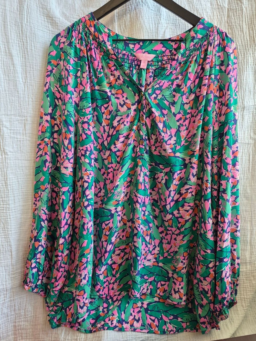 Lilly Pulitzer "True Blue Loves Me" Silk Top, Medium, Like New